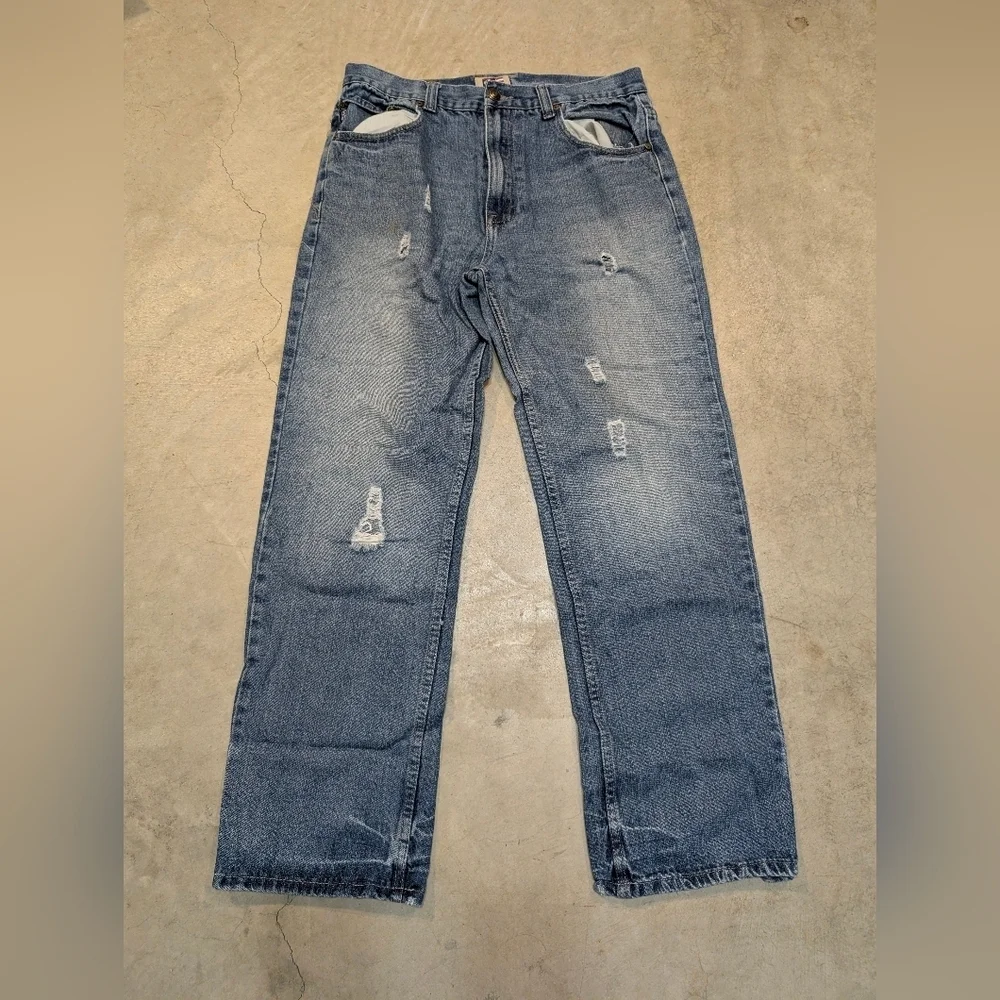 Y2K Phat Farm Jeans Straight Leg Distressed Men's 32x31 Measured Straight Leg